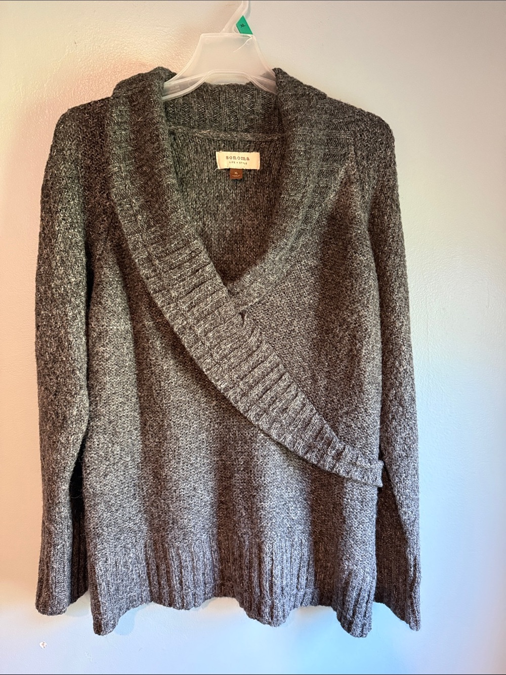 Sonoma Charcoal V-Neck Wrap Shawl Sweater